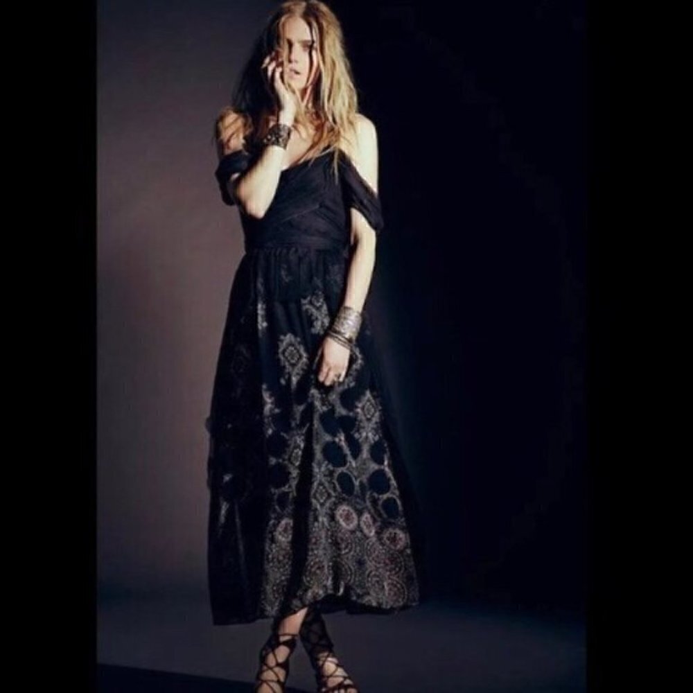 HTF Free People Maxi Dress 6 NWT Belladonna Black Dark Academia Etherial Lolita